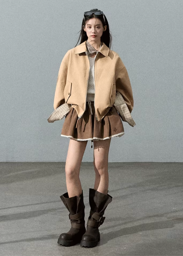 Loose Fit Plaid Jacket Reversible