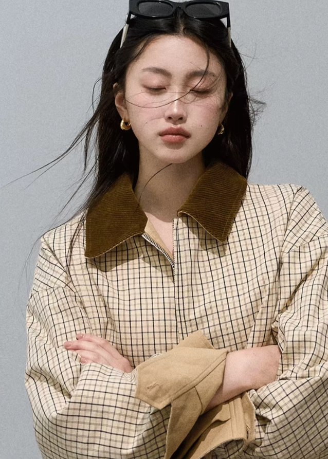 Loose Fit Plaid Jacket Reversible