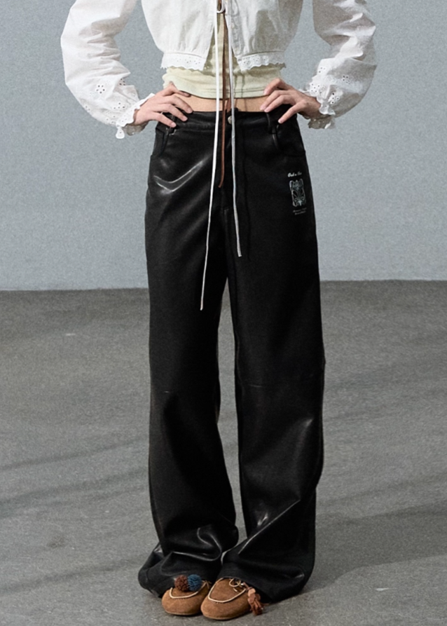 Old Money Retro PU Leather Pants