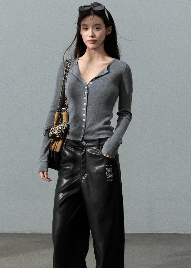 Old Money Retro PU Leather Pants Hover Image