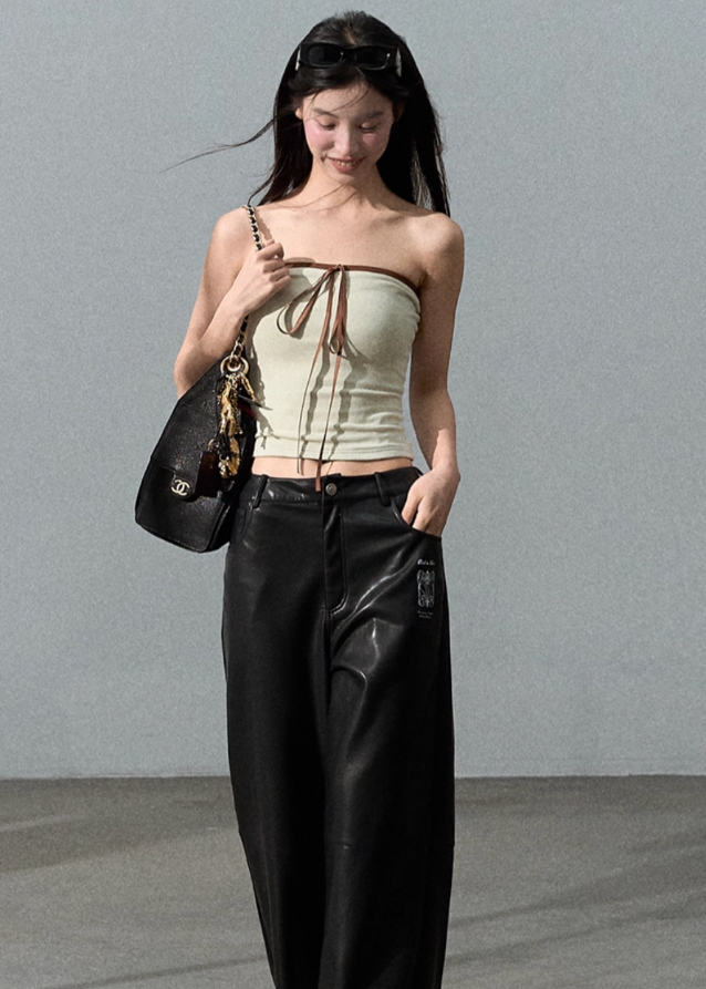Old Money Retro PU Leather Pants Main Image