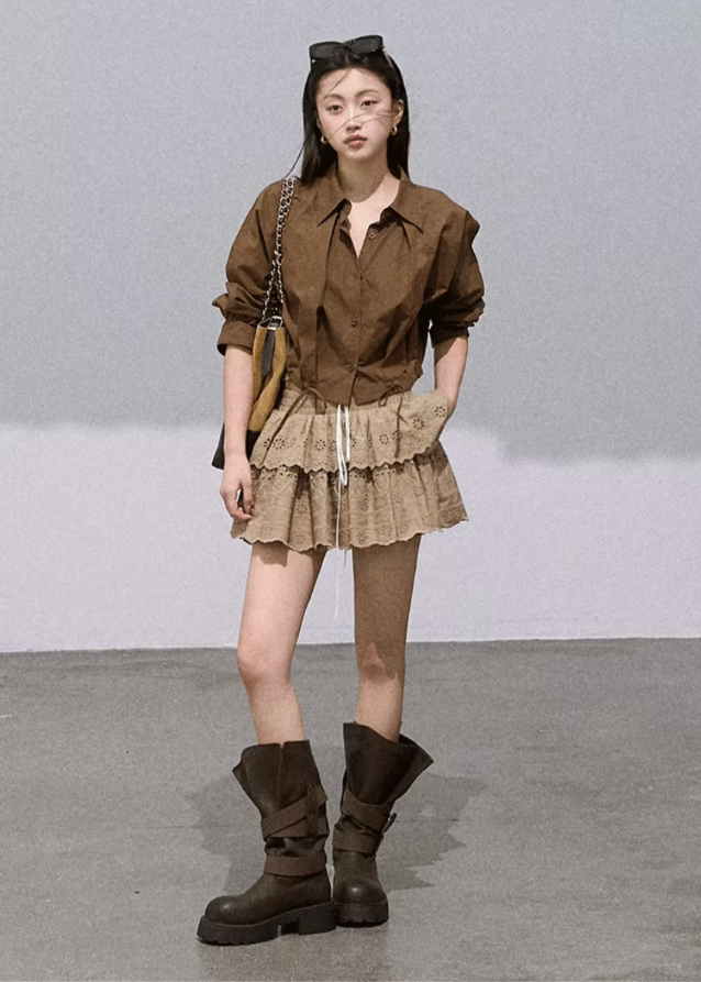 Pinched Waist Cropped Blouse
