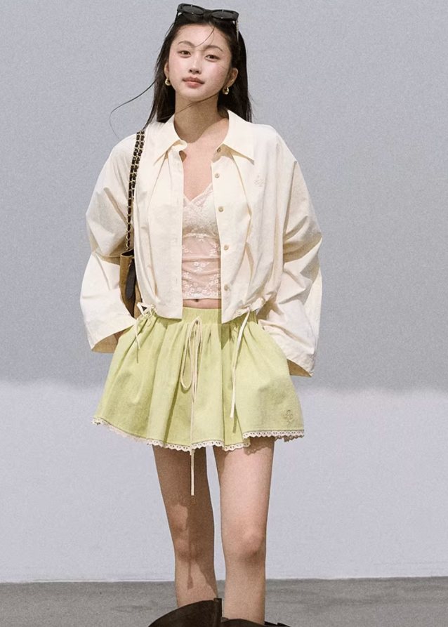 Pinched Waist Cropped Blouse