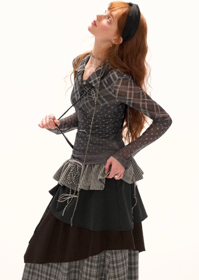 Mesh Gradient Plaid Top Main Image