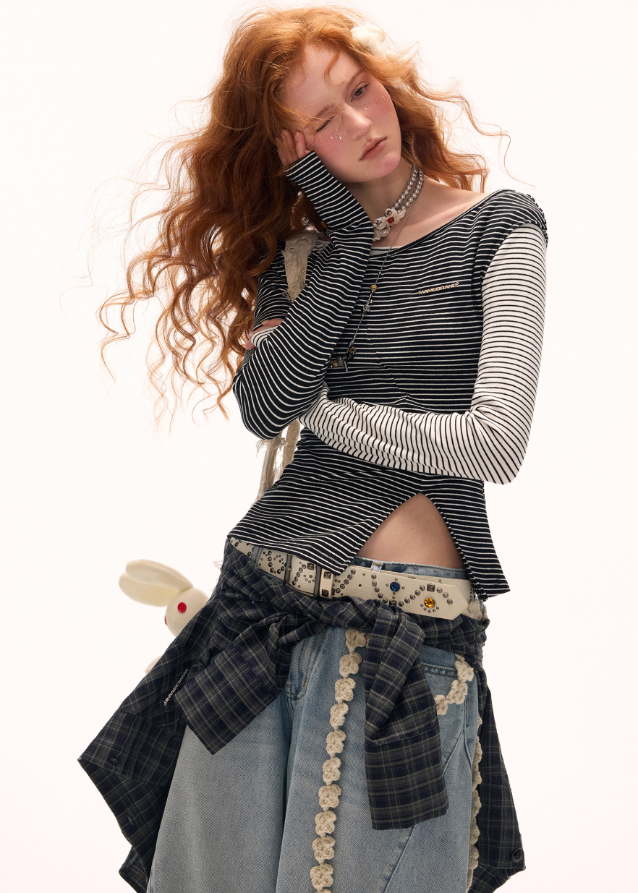 Striped Faux Two-Piece Top