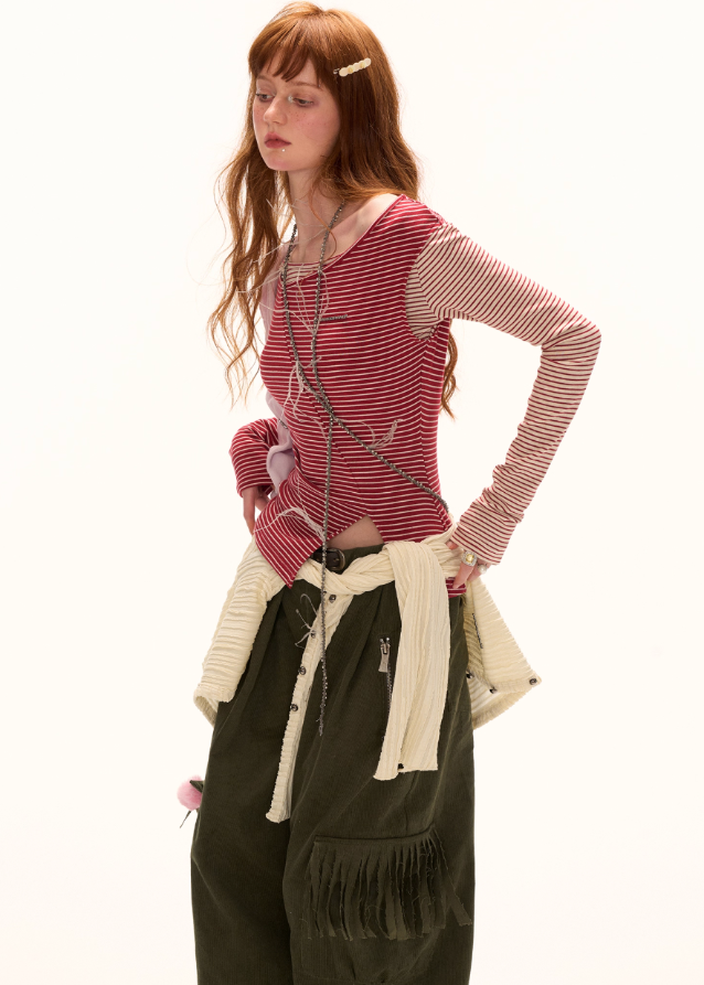 Striped Faux Two-Piece Top