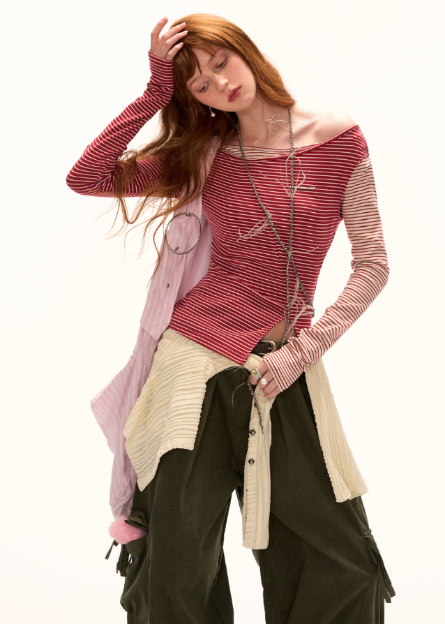 Striped Faux Two-Piece Top