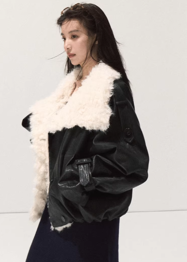 Oversized Lamb Wool Leather Jacket