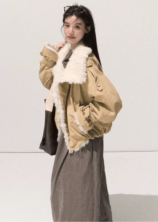 Oversized Lamb Wool Leather Jacket