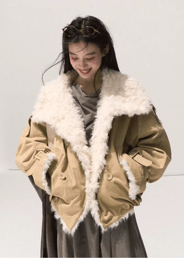 Oversized Lamb Wool Leather Jacket Main Image
