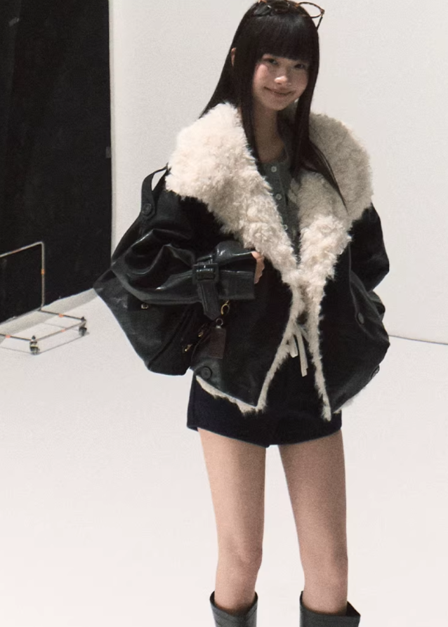 Oversized Lamb Wool Leather Jacket