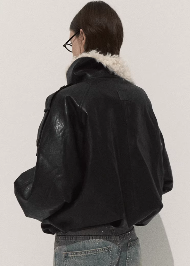 Oversized Lamb Wool Leather Jacket