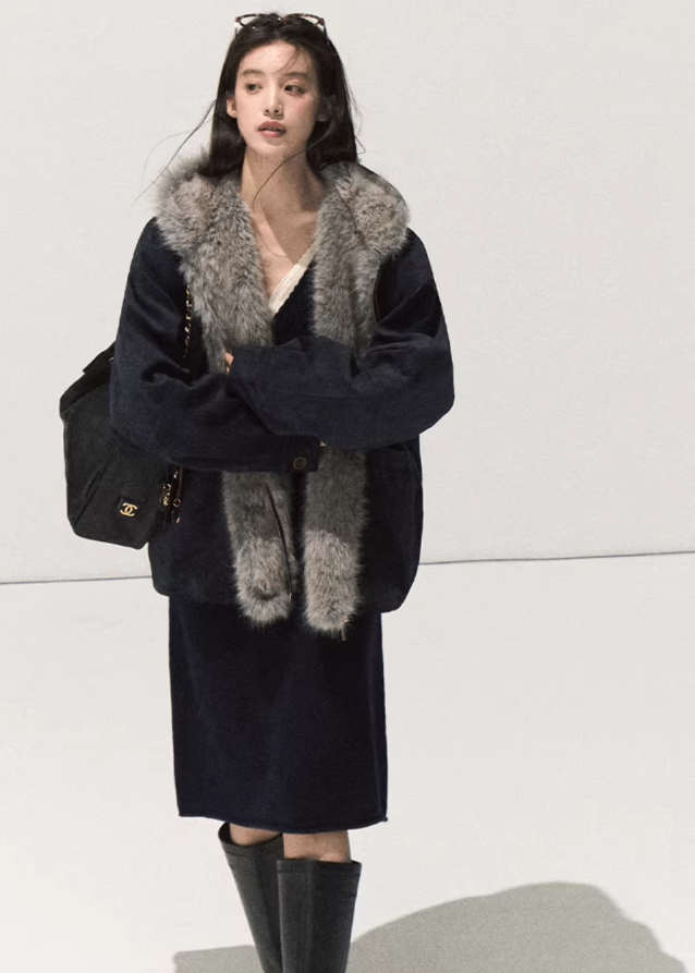 Suede Fur Jacket Hooded Outerwear