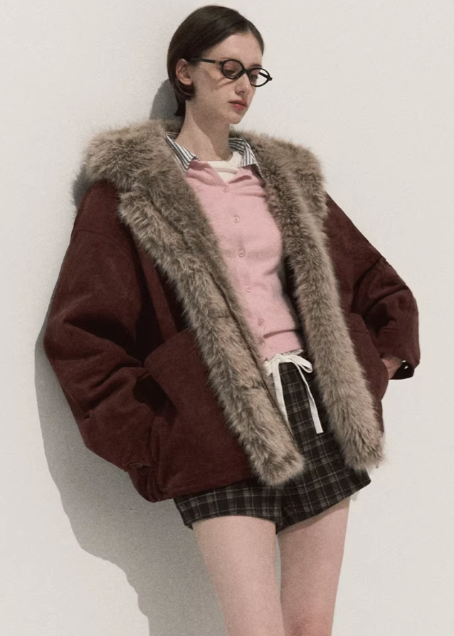 Suede Fur Jacket Hooded Outerwear
