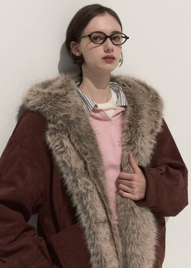 Suede Fur Jacket Hooded Outerwear