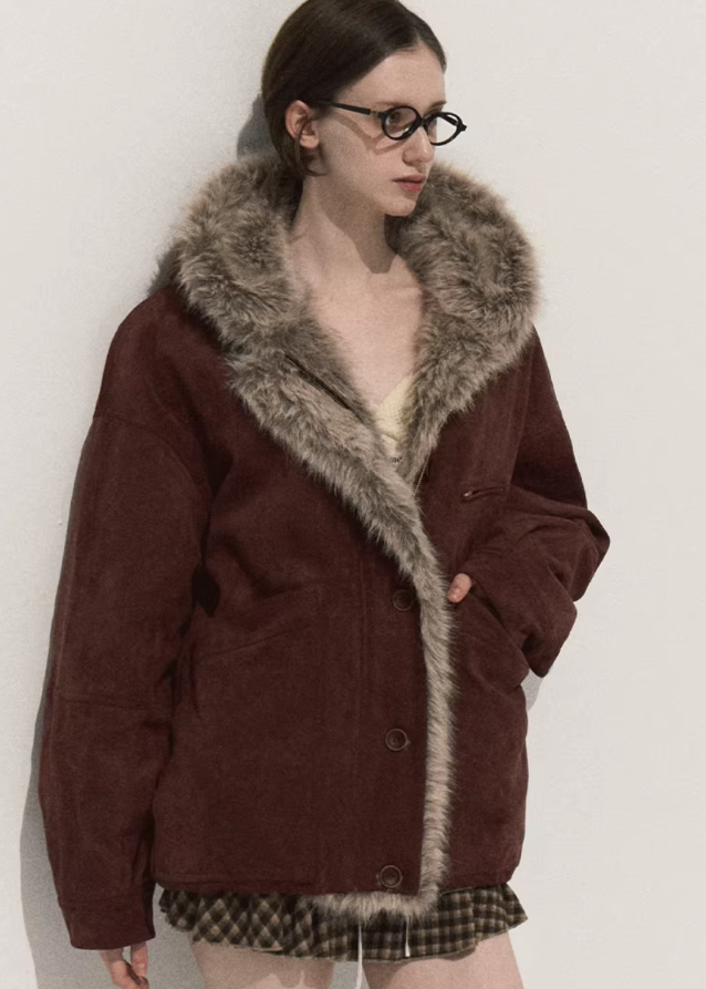 Suede Fur Jacket Hooded Outerwear