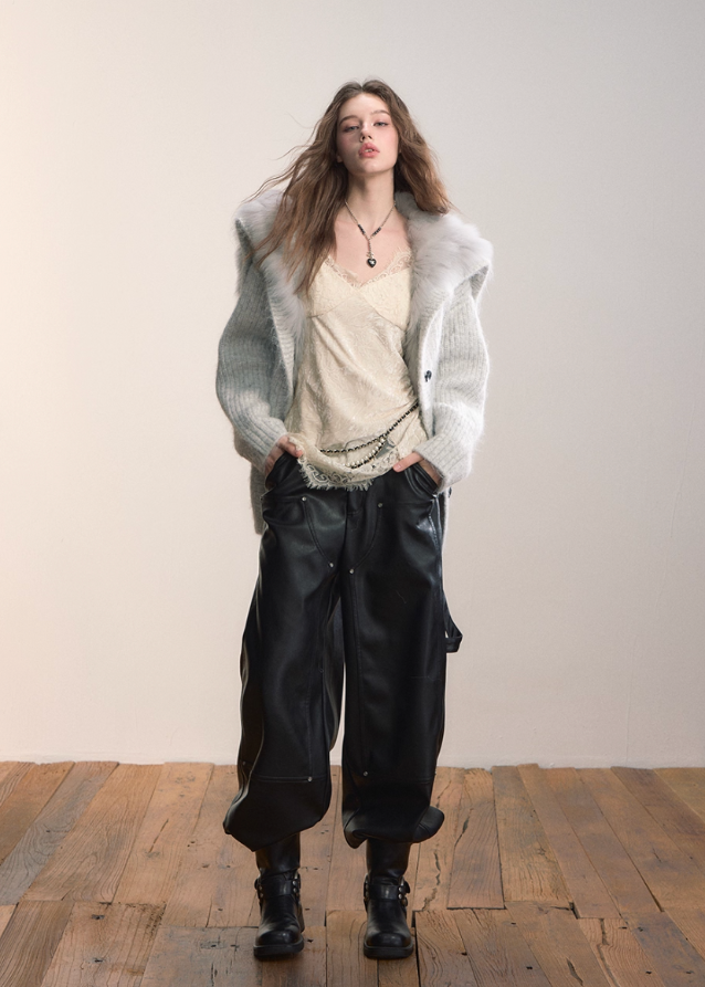 Luxe Pelt Lapel Sweater Jacket