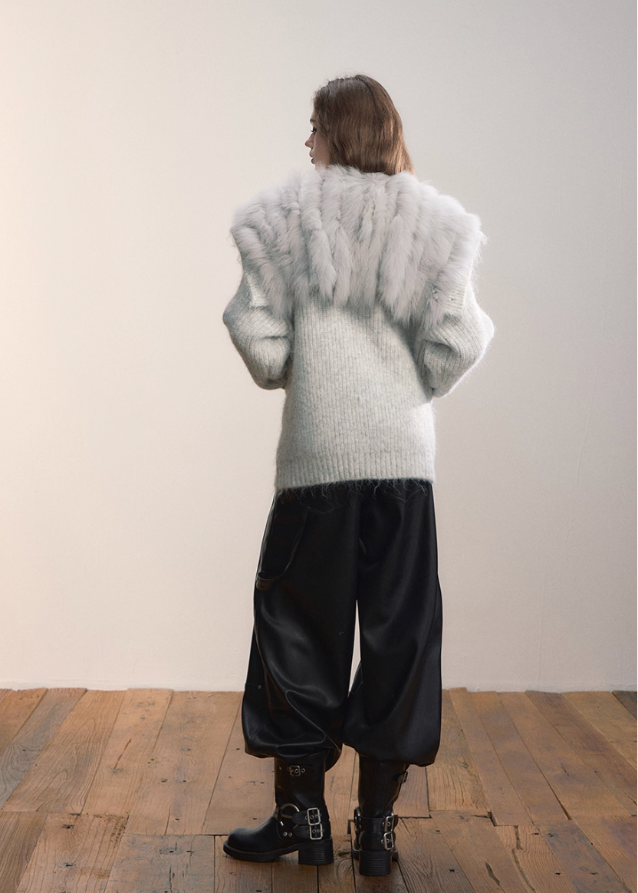 Luxe Pelt Lapel Sweater Jacket