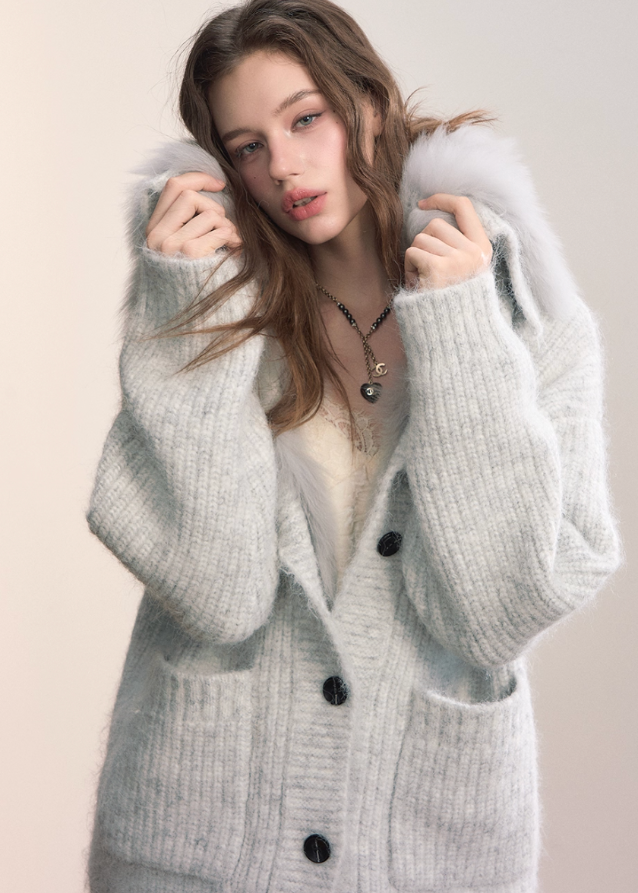 Luxe Pelt Lapel Sweater Jacket