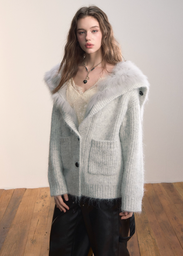 Luxe Pelt Lapel Sweater Jacket