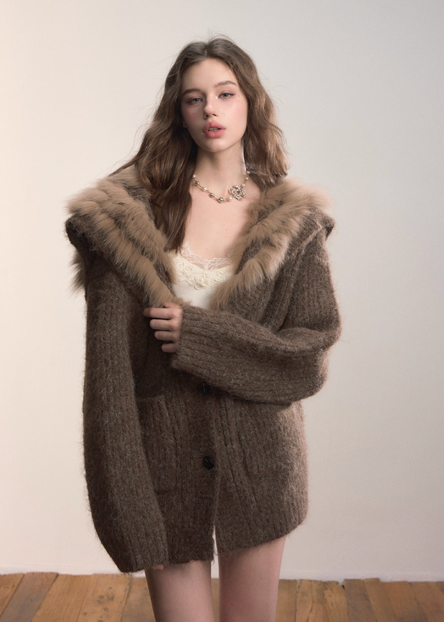Luxe Pelt Lapel Sweater Jacket