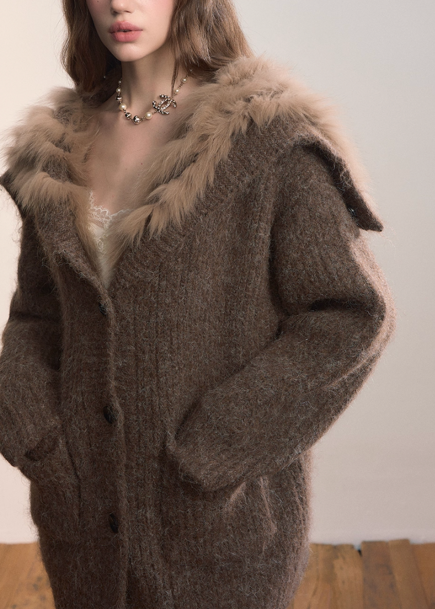 Luxe Pelt Lapel Sweater Jacket
