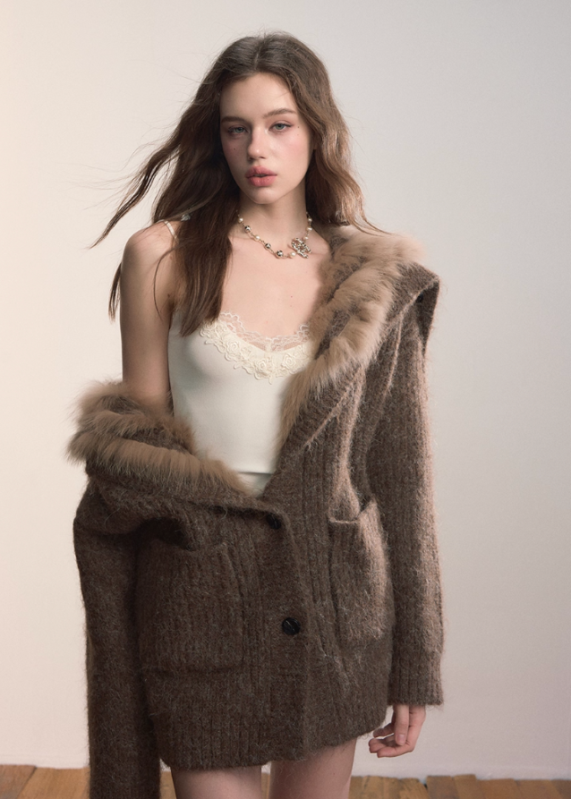 Luxe Pelt Lapel Sweater Jacket