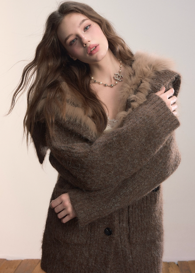 Luxe Pelt Lapel Sweater Jacket