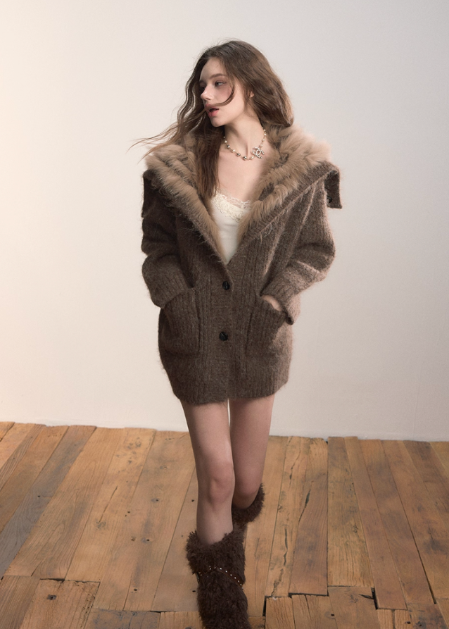 Luxe Pelt Lapel Sweater Jacket