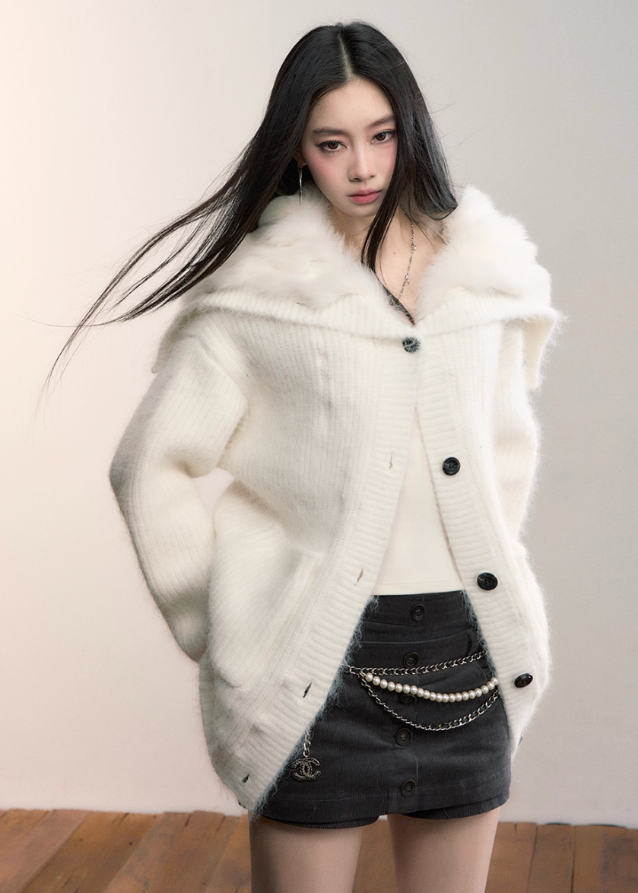 Luxe Pelt Lapel Sweater Jacket