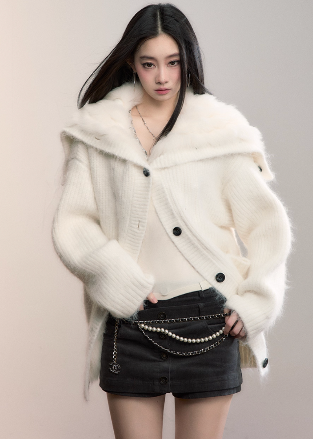 Luxe Pelt Lapel Sweater Jacket
