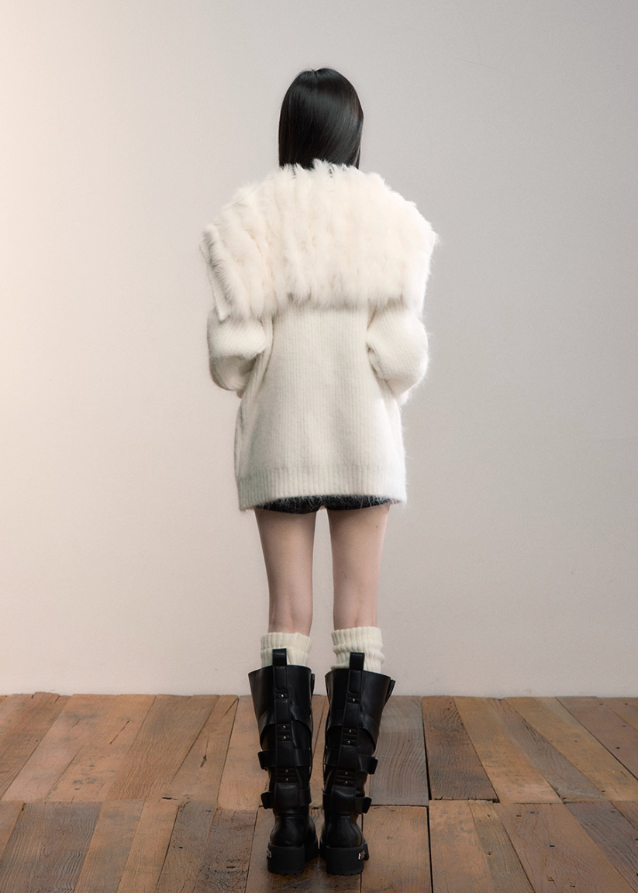Luxe Pelt Lapel Sweater Jacket