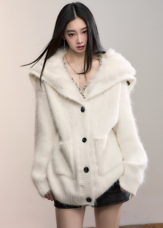 Luxe Pelt Lapel Sweater Jacket