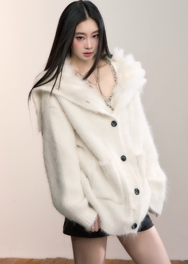 Luxe Pelt Lapel Sweater Jacket