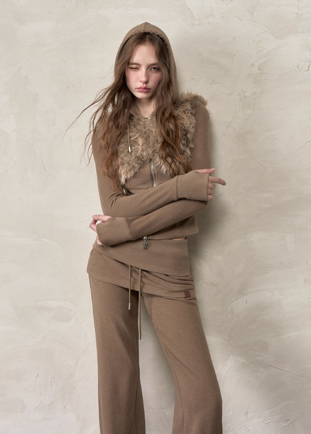 Fur Crest Zip Hoodie Jacket Set-Up