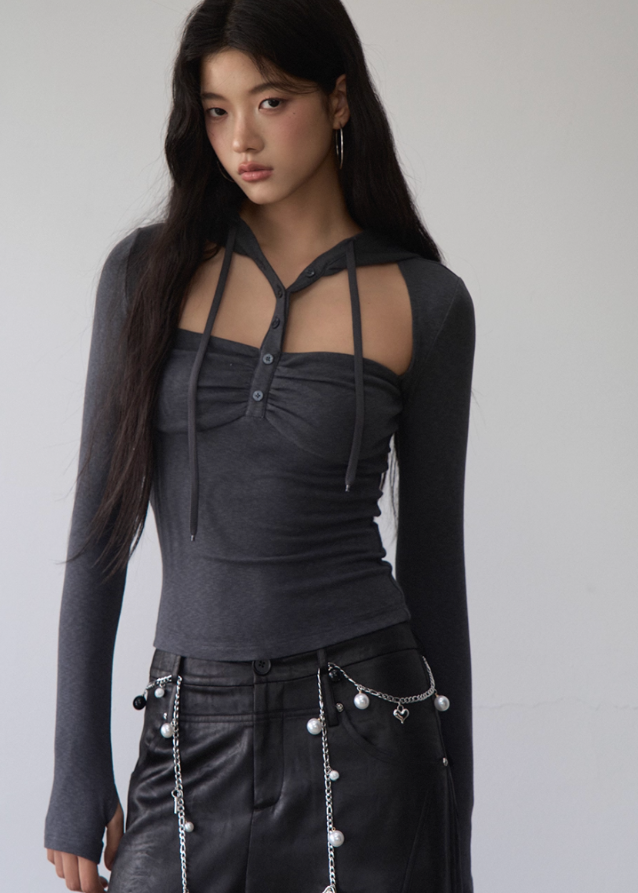 Dark Mode Hooded Cutout Top