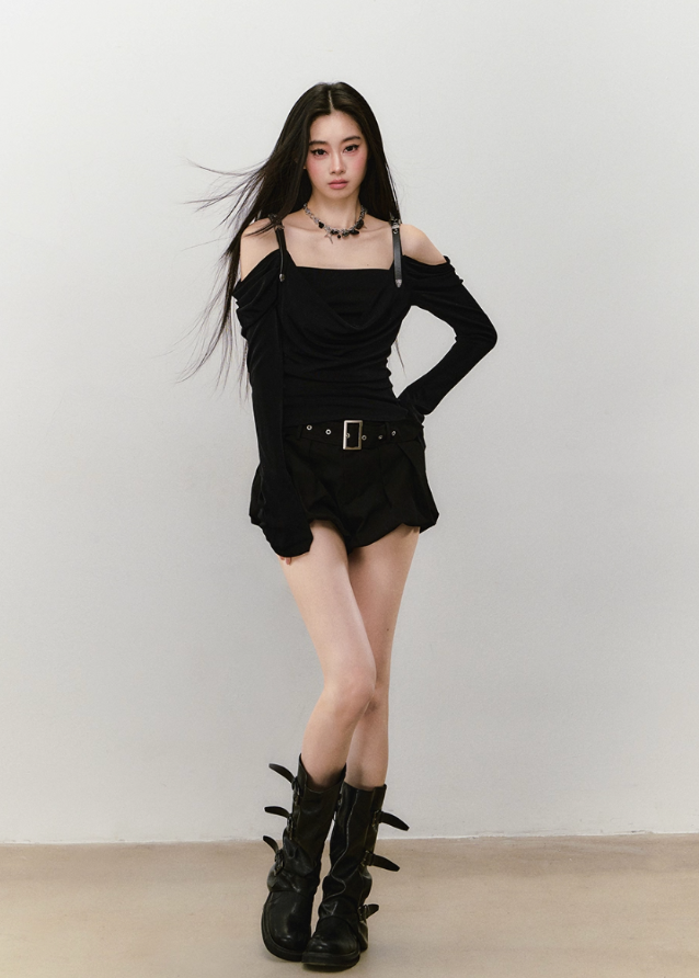 Draped Strap Hybrid Off-Shoulder Top