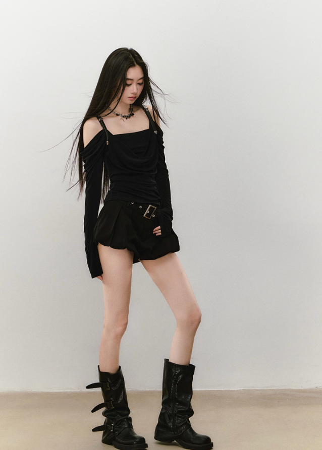 Draped Strap Hybrid Off-Shoulder Top