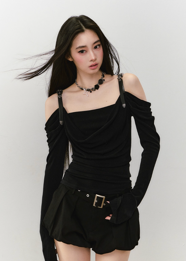 Draped Strap Hybrid Off-Shoulder Top Main Image