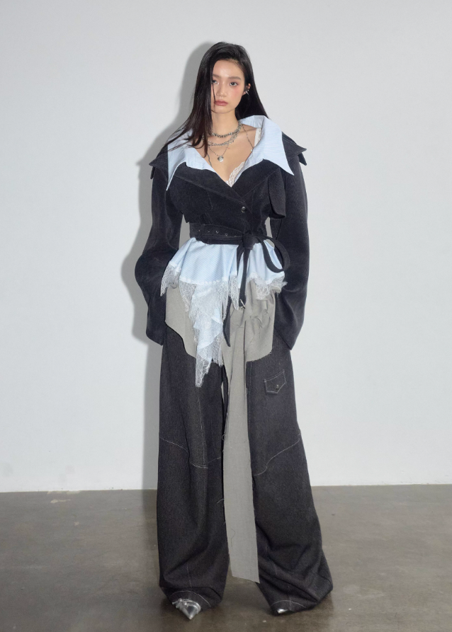 Layered Mist Lace-Trim Short Coat