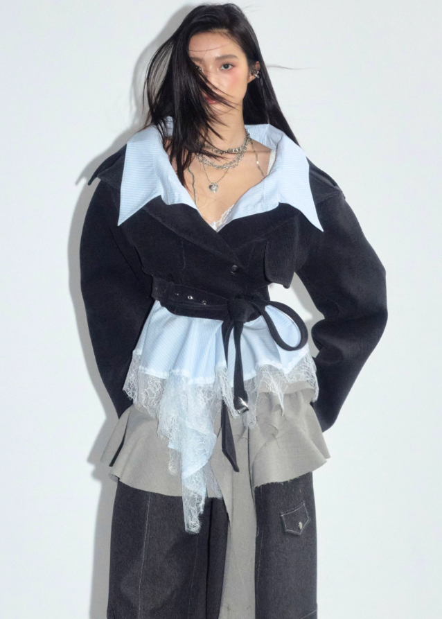 Layered Mist Lace-Trim Short Coat Hover Image