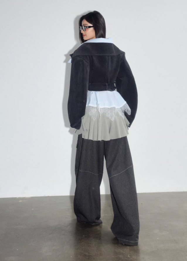 Layered Mist Lace-Trim Short Coat