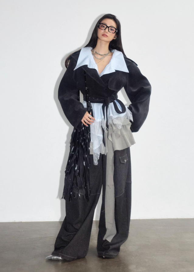 Layered Mist Lace-Trim Short Coat
