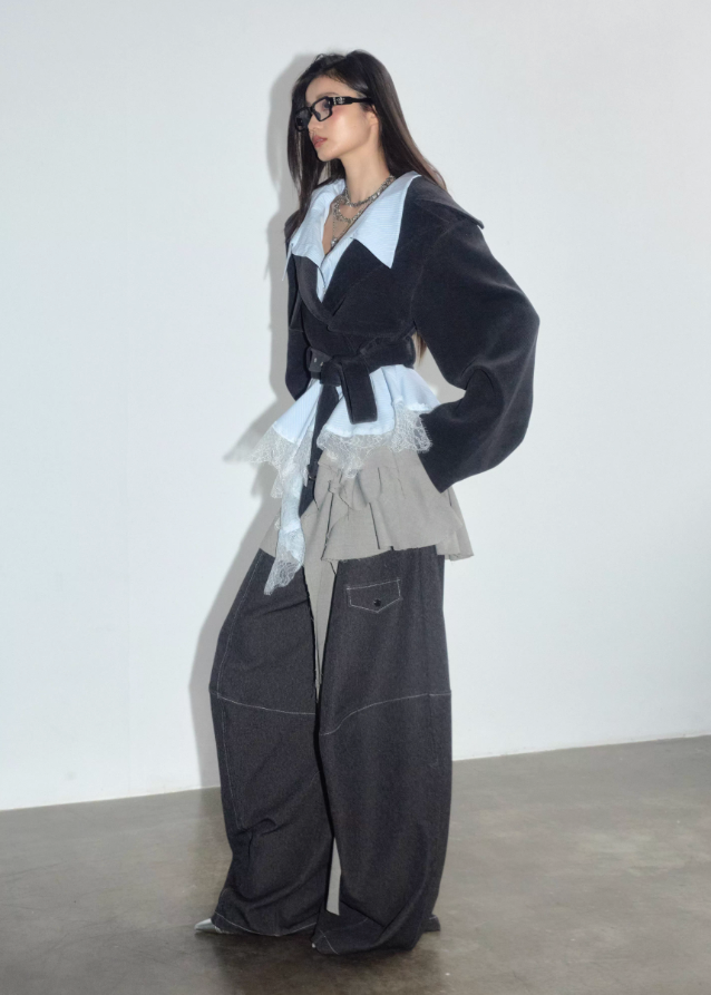 Layered Mist Lace-Trim Short Coat
