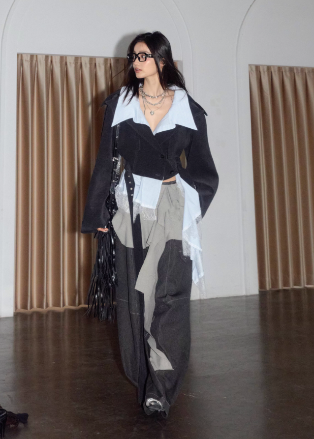 Layered Mist Lace-Trim Short Coat