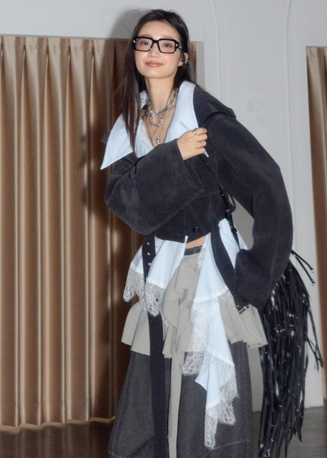 Layered Mist Lace-Trim Short Coat