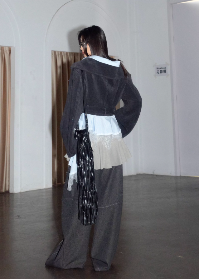 Layered Mist Lace-Trim Short Coat