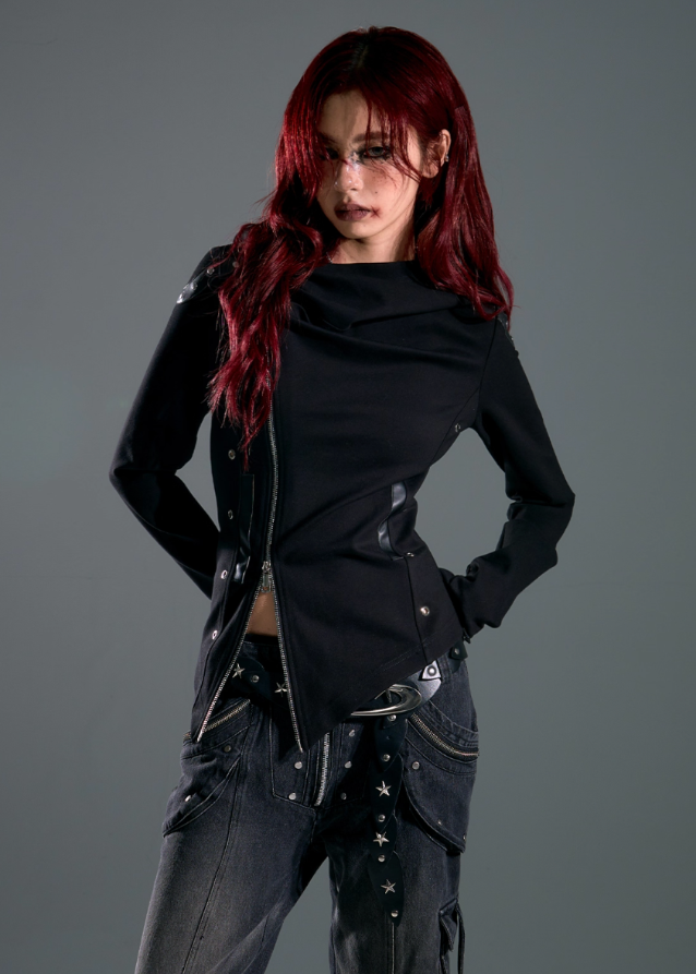 Raven Hood Asym Zip Knit Jacket