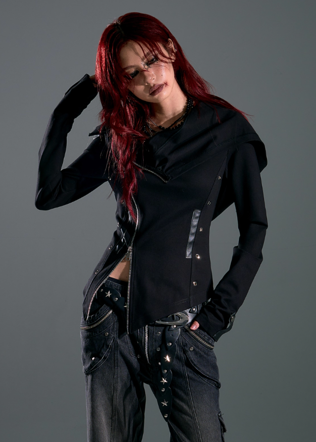 Raven Hood Asym Zip Knit Jacket