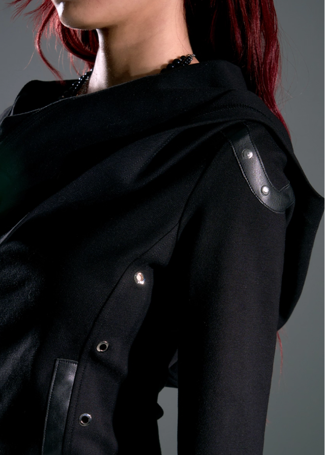 Raven Hood Asym Zip Knit Jacket